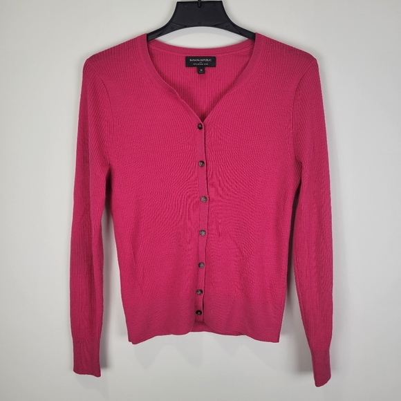 Banana Republic 100% Merino Wool Womens Pink Cardigan Medium - Picture 1 of 5